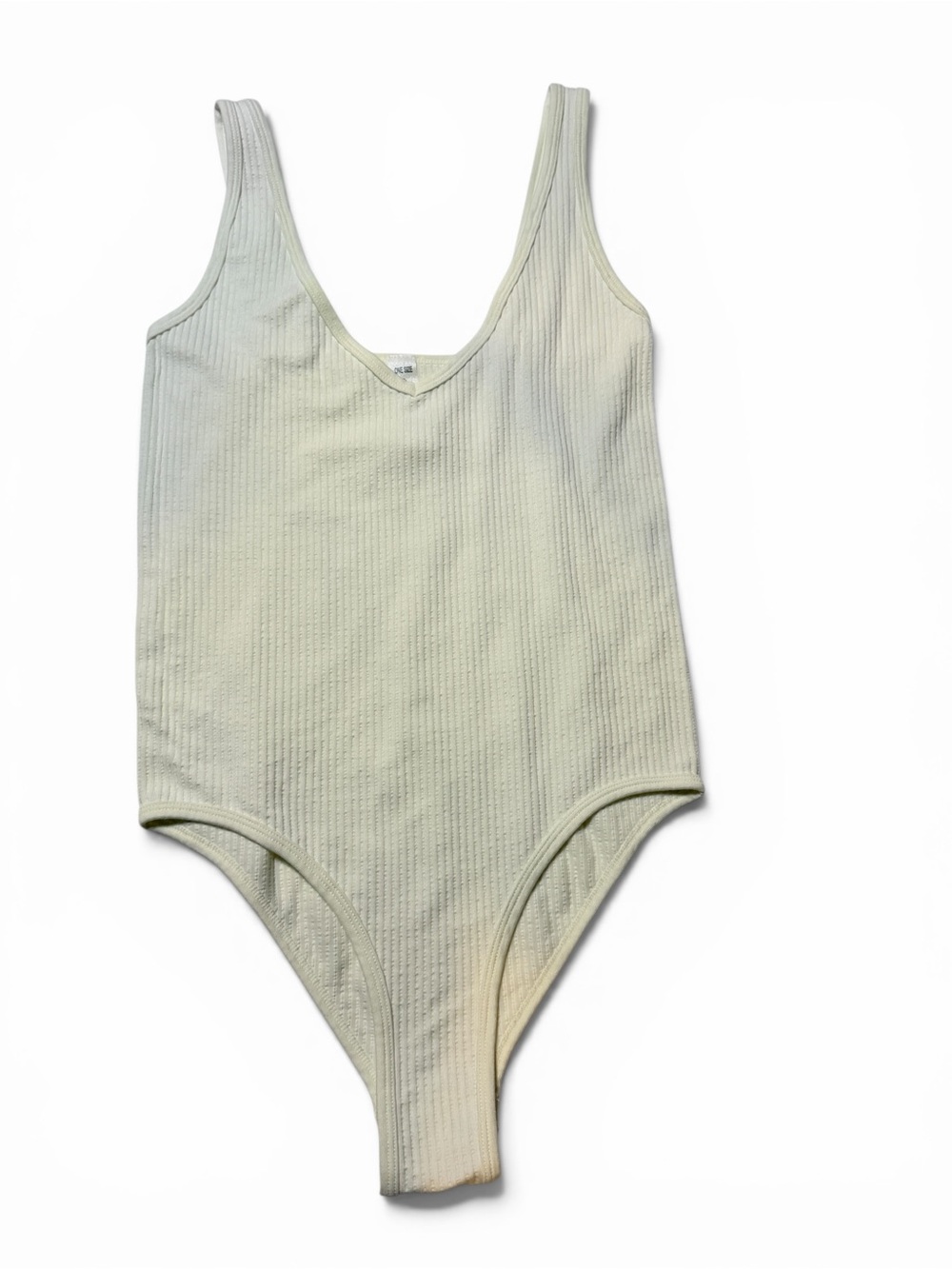 Aura Ribbed One-Piece Bodysuit in Light Cream